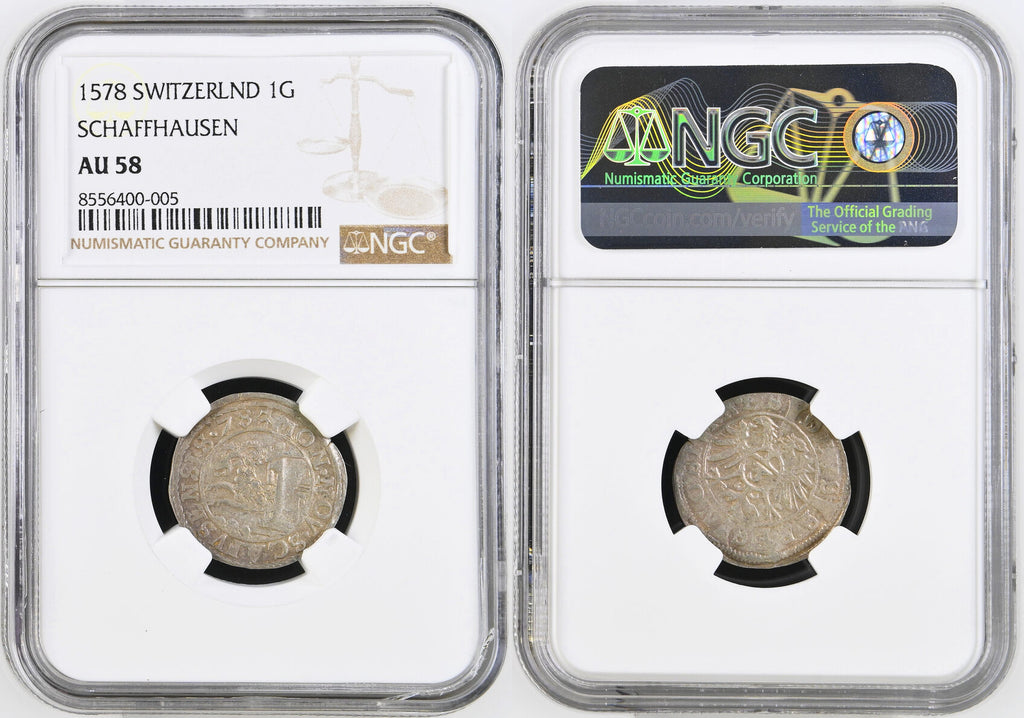 Schweiz Reichsstadt Schaffhausen 1 Groschen 1578 | NGC AU58 Top Pop Kabinettstück