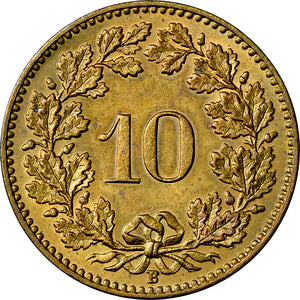 Schweiz 10 Rappen 1919 Messing | Kriegsnotprägung | NGC MS64 Kabinettstück