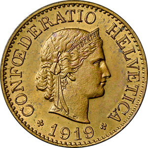 Schweiz 10 Rappen 1919 Messing | Kriegsnotprägung | NGC MS64 Kabinettstück