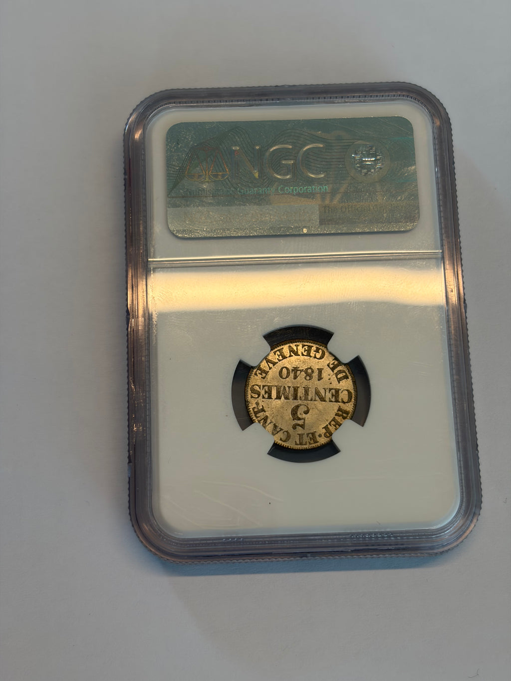 Schweiz Genf 5 Centimes 1840 | Äusserst seltener Silberabschlag | NGC MS65 Top Pop 3/0