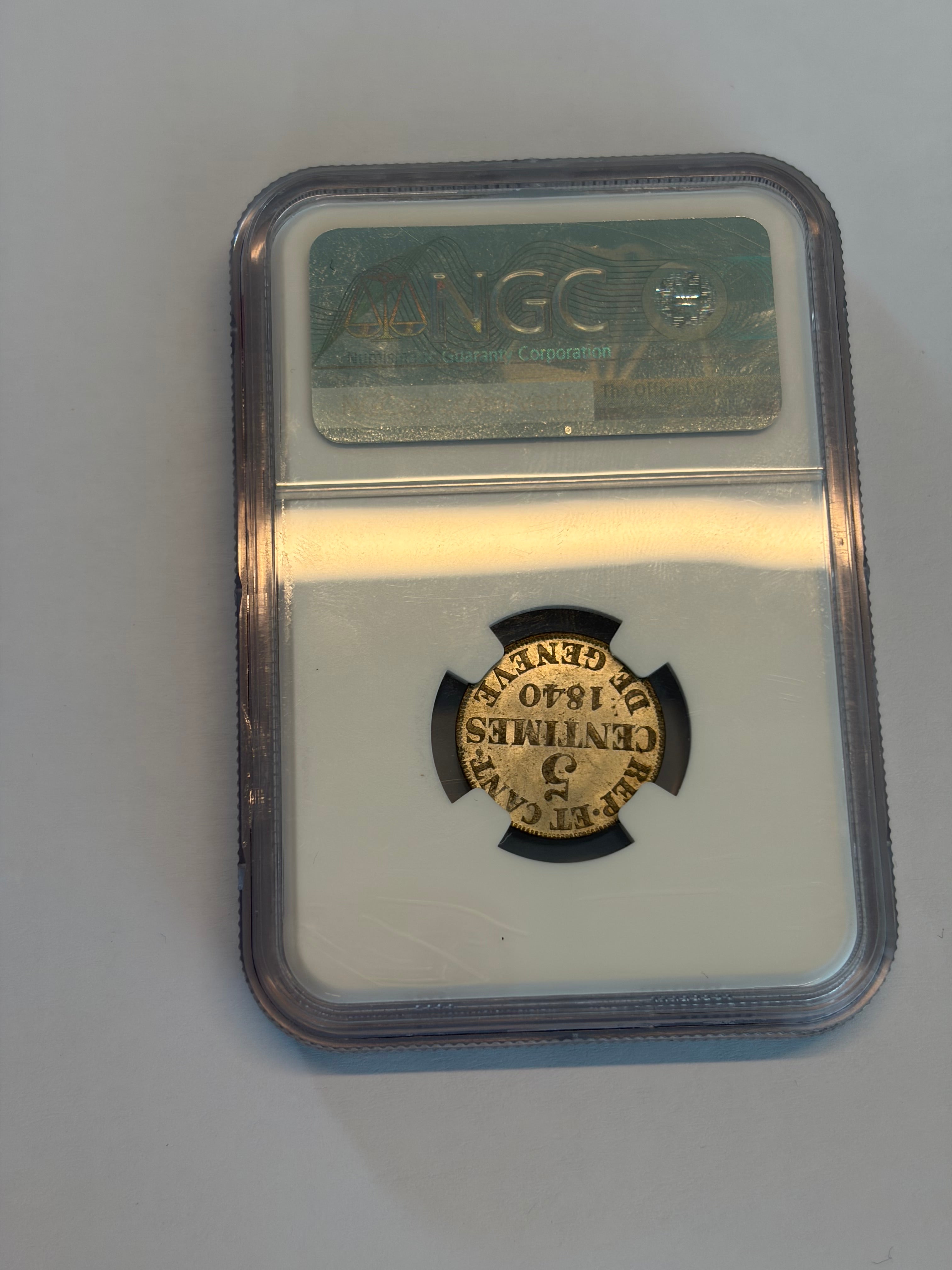Schweiz Genf 5 Centimes 1840 | Äusserst seltener Silberabschlag | NGC MS65 Top Pop 3/0