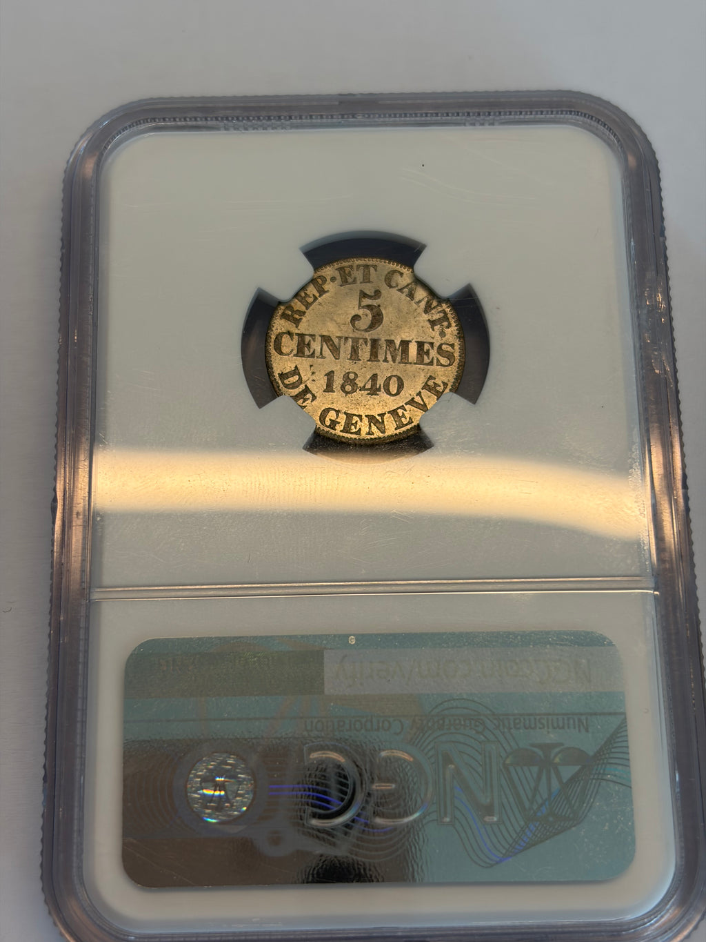 Schweiz Genf 5 Centimes 1840 | Äusserst seltener Silberabschlag | NGC MS65 Top Pop 3/0