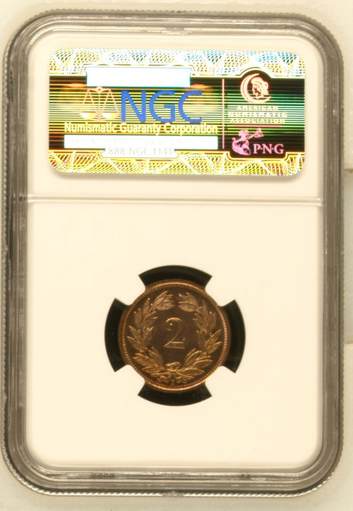 Schweiz 2 Rappen 1936 | Historisches Prachtstück | NGC SP65 RD  TOP POP, kein besseres Exemplar bei NGC bewertet!