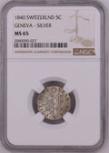 Schweiz Genf 5 Centimes 1840 | Äusserst seltener Silberabschlag | NGC MS65 Top Pop 3/0
