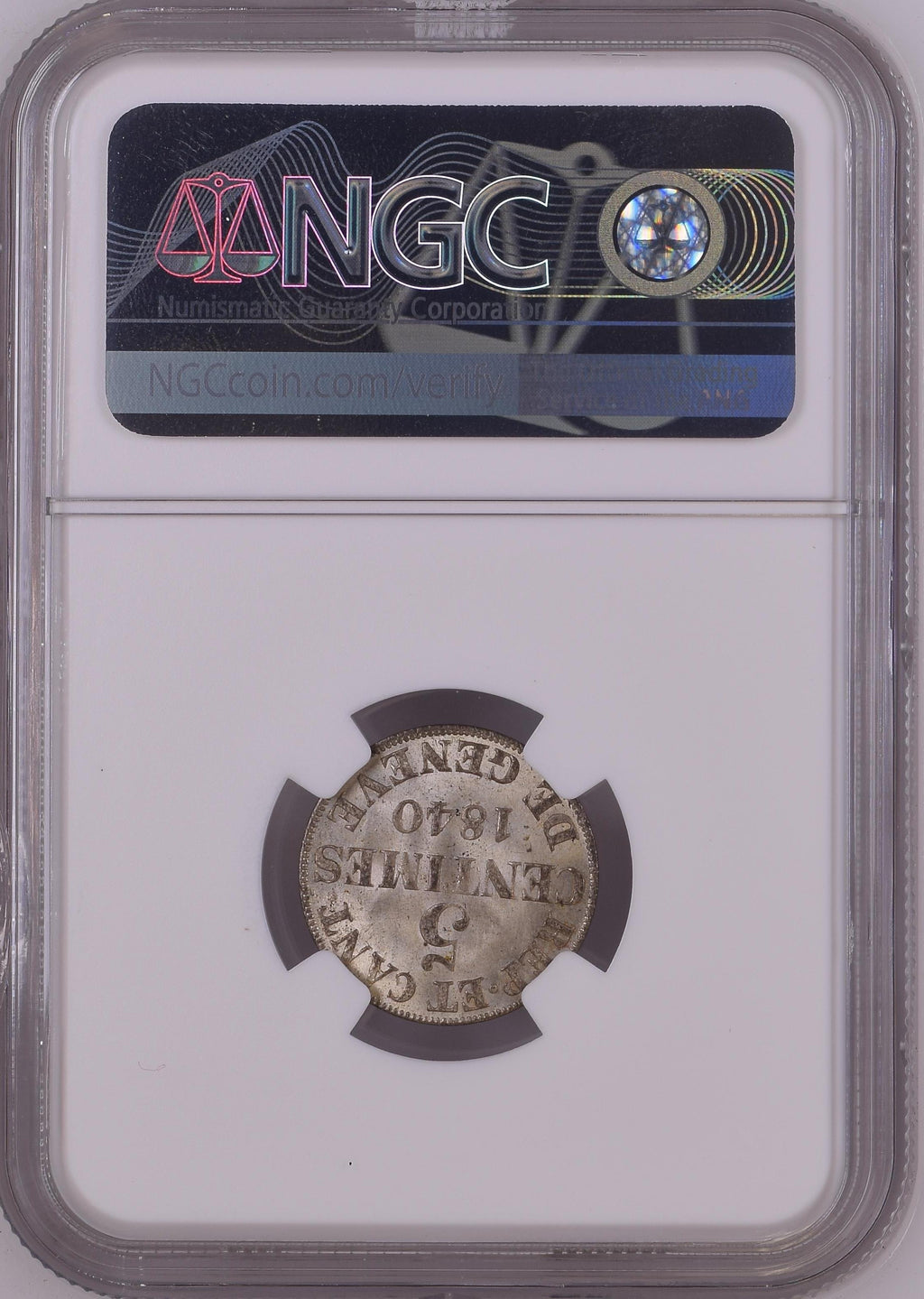 Schweiz Genf 5 Centimes 1840 | Äusserst seltener Silberabschlag | NGC MS65 Top Pop 3/0