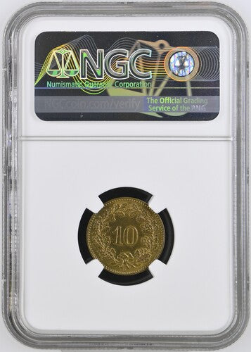 Schweiz 10 Rappen 1919 Messing | Kriegsnotprägung | NGC MS64 Kabinettstück