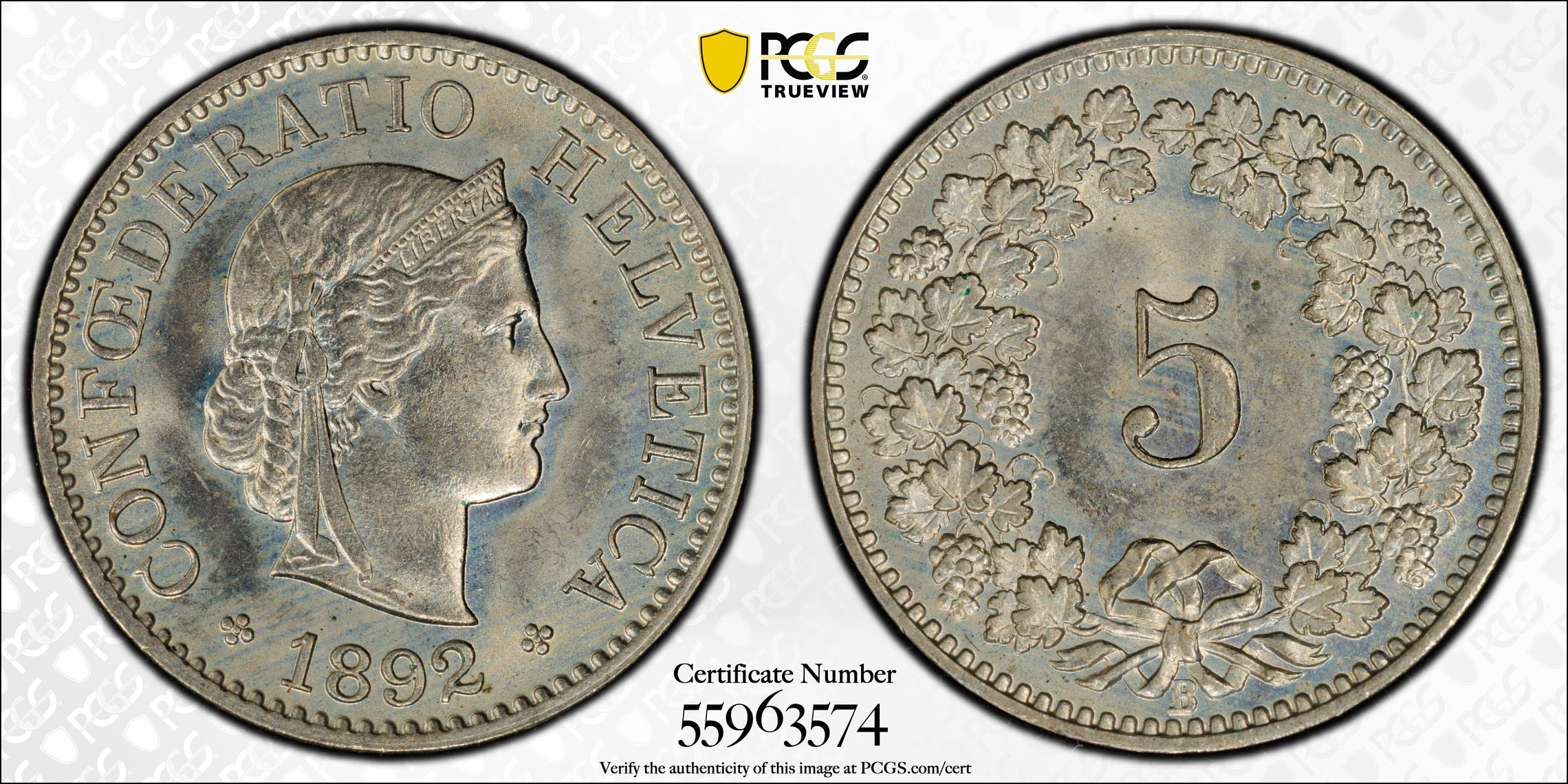 Schweiz 5 Rappen 1892 B | PCGS MS65 Kabinettstück nur 1 höher bewertet !