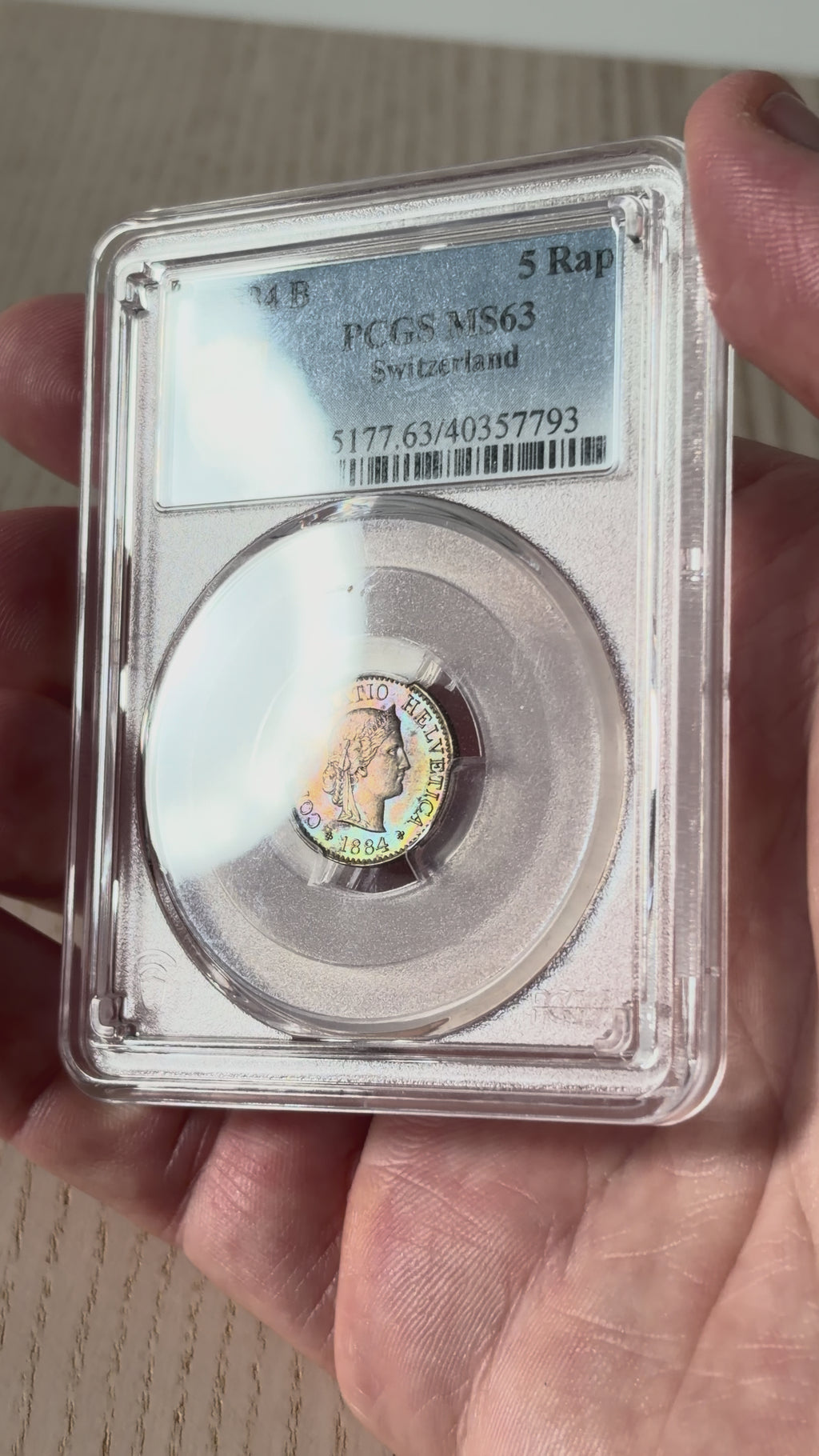 Schweiz 5 Rappen 1884 | Atemberaubendes Regenbogen-Toning | PCGS MS63 Kabinettstück