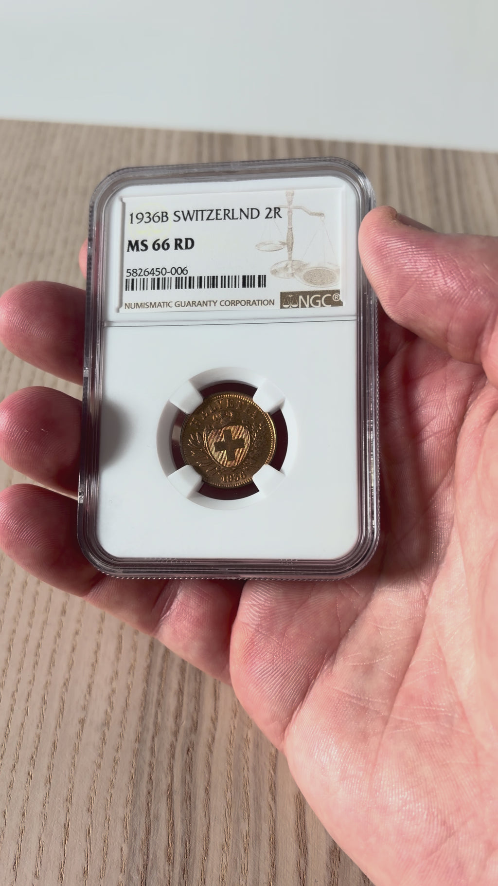 Schweiz 2 Rappen 1936 | Spektakuläres Kupferrot (RD) | NGC MS66 RD Kabinettstück