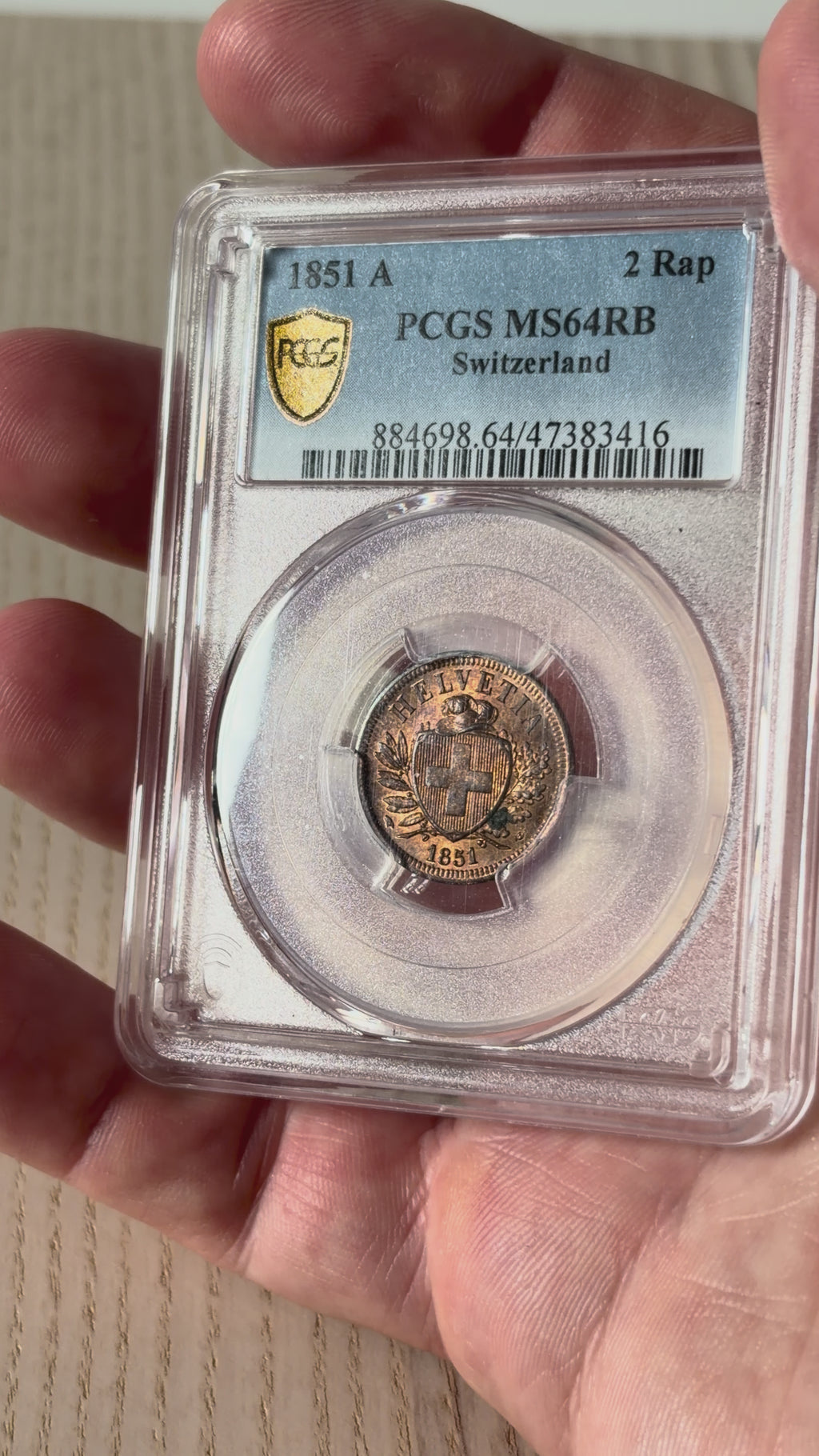 Schweiz 2 Rappen 1851 | Historisches Prachtstück | PCGS MS64 RB