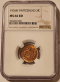 Schweiz 2 Rappen 1936 | Spektakuläres Kupferrot (RD) | NGC MS66 RD Kabinettstück