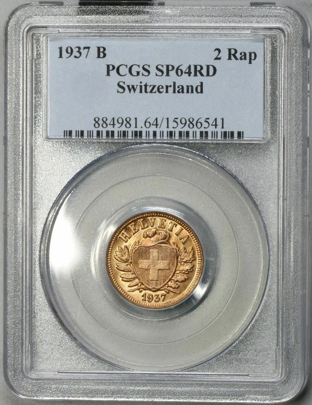 Schweiz 2 Rappen 1937 | PCGS SP64 RD Kabinettstück