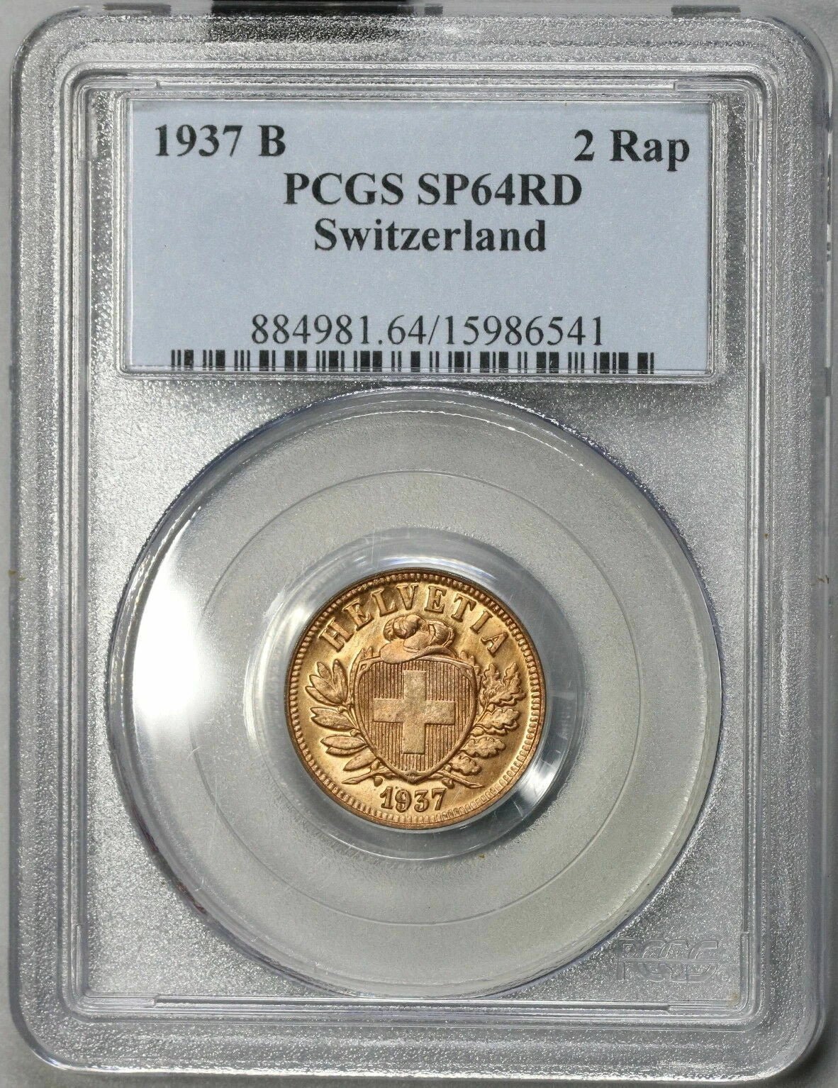 Schweiz 2 Rappen 1937 | PCGS SP64 RD Kabinettstück