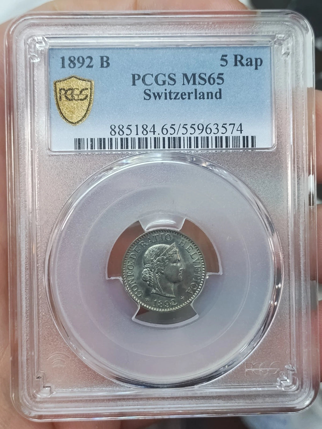 Schweiz 5 Rappen 1892 B | PCGS MS65 Kabinettstück nur 1 höher bewertet !