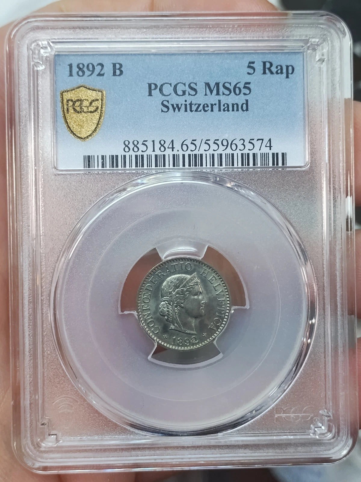 Schweiz 5 Rappen 1892 B | PCGS MS65 Kabinettstück nur 1 höher bewertet !